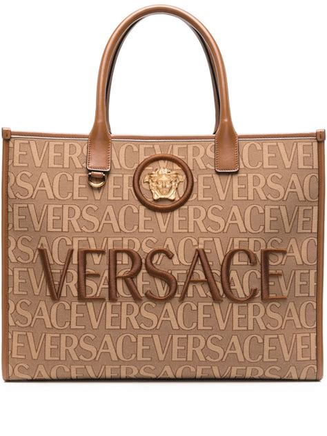 versace tan blue & red leather tote shoulder bag|Versace eau de toilette.